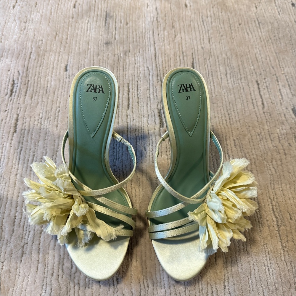 Zara Green Heels with Floral Accents